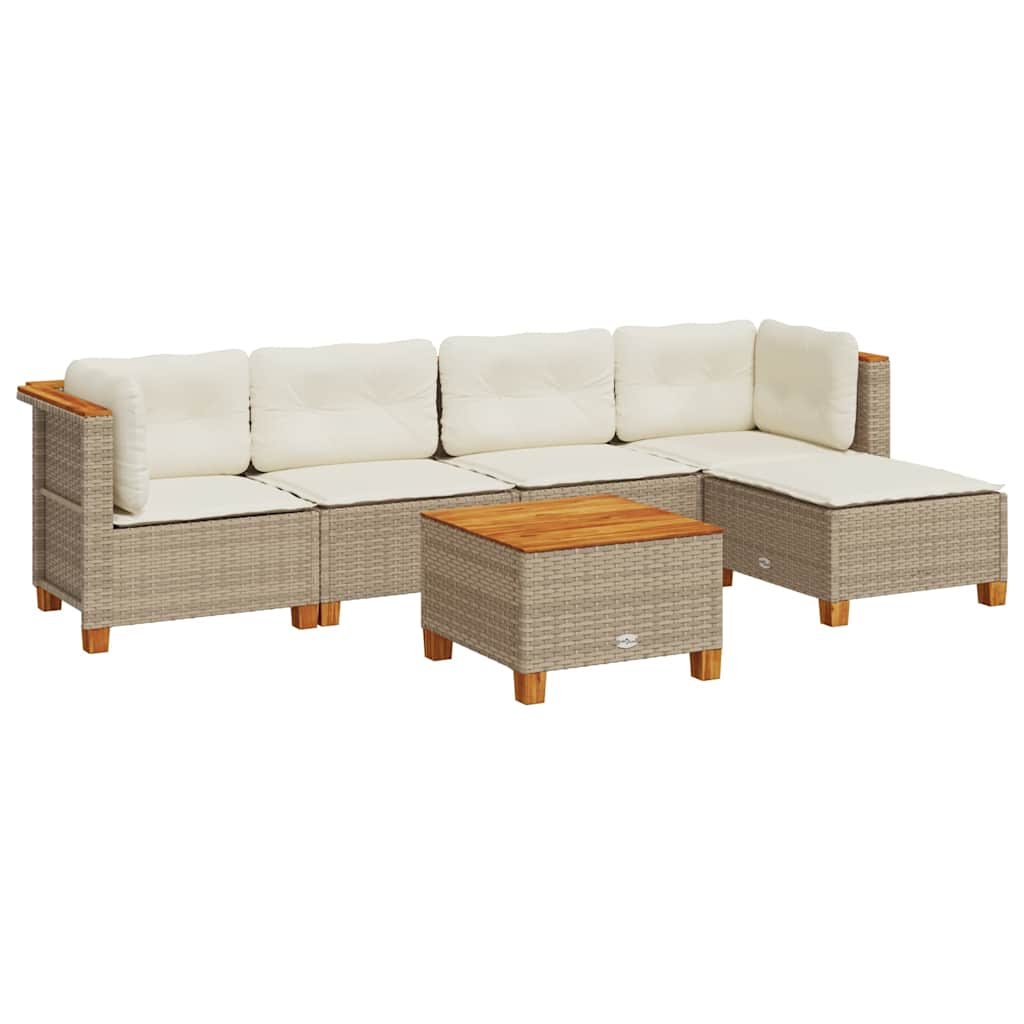 6-delige Loungeset met kussens poly rattan beige