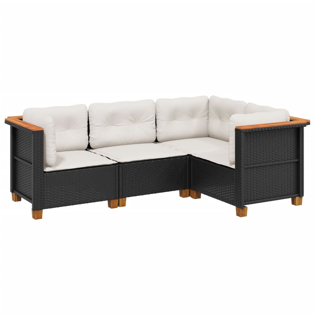 4-delige Loungeset met kussens poly rattan zwart Tuinsets | Creëer jouw Trendy Thuis | Gratis bezorgd & Retour | Trendy.nl