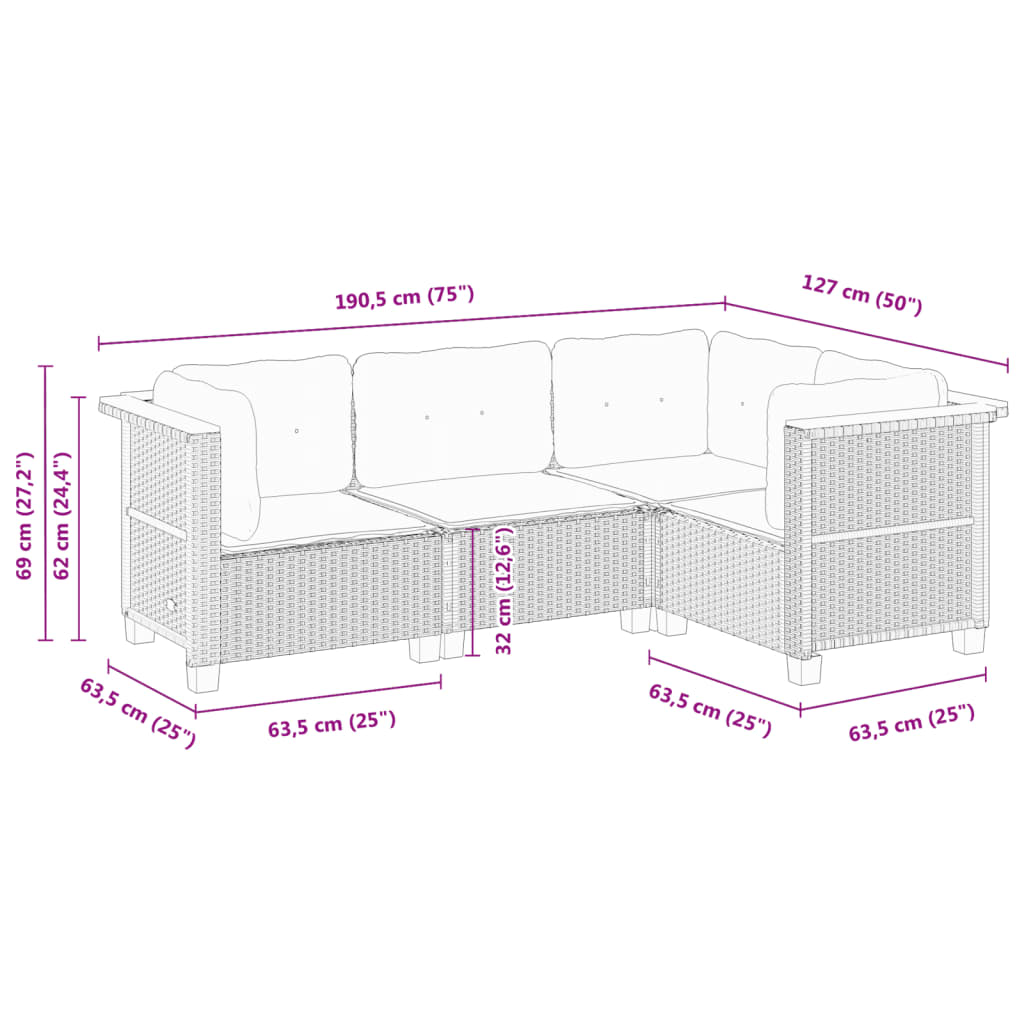 4-delige Loungeset met kussens poly rattan zwart Tuinsets | Creëer jouw Trendy Thuis | Gratis bezorgd & Retour | Trendy.nl