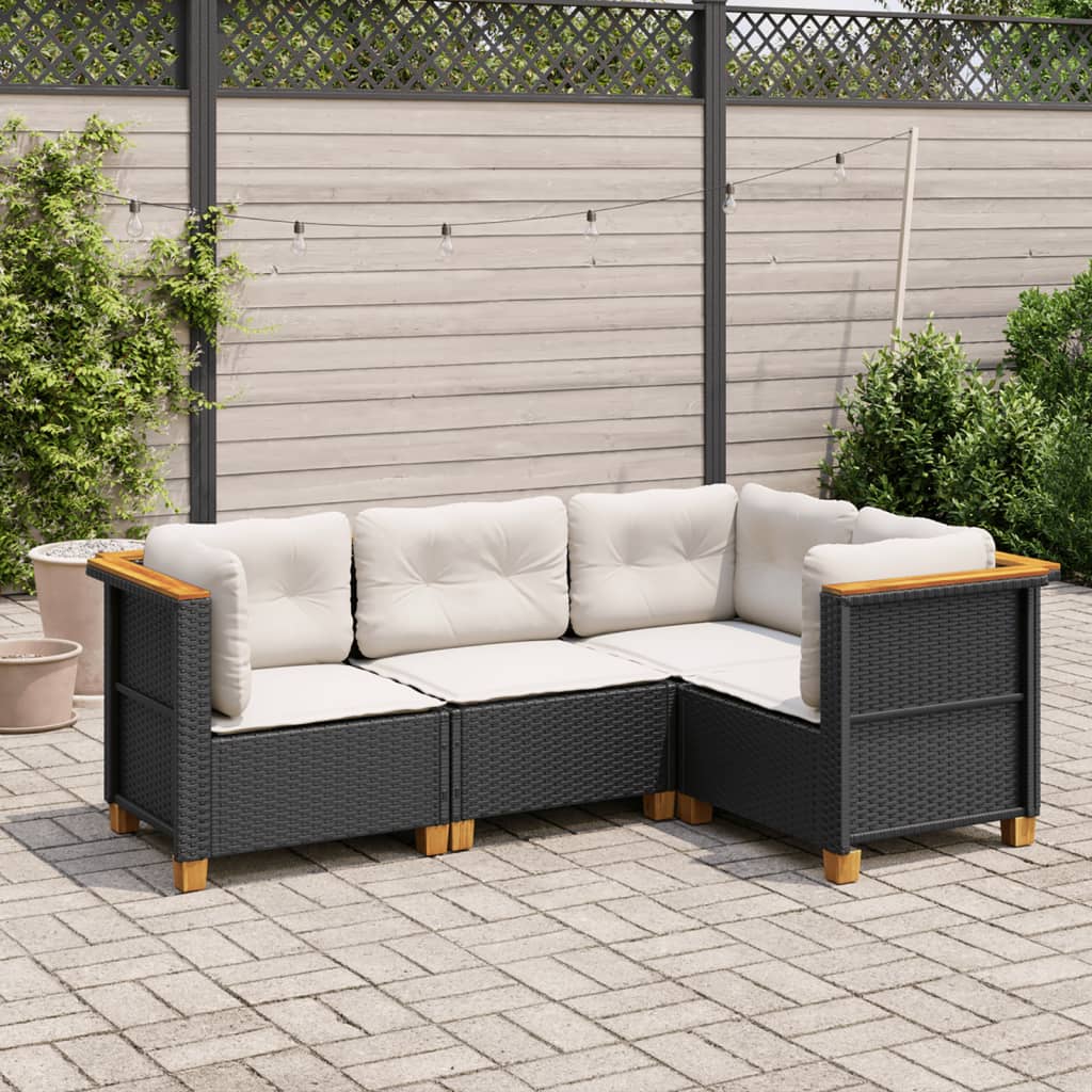 4-delige Loungeset met kussens poly rattan zwart Tuinsets | Creëer jouw Trendy Thuis | Gratis bezorgd & Retour | Trendy.nl