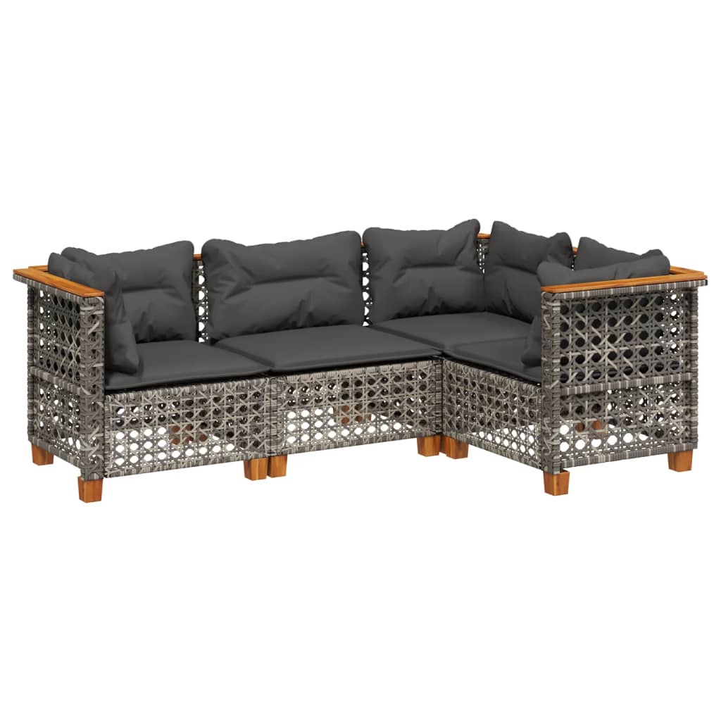 4-delige Loungeset met kussens poly rattan grijs Tuinsets | Creëer jouw Trendy Thuis | Gratis bezorgd & Retour | Trendy.nl