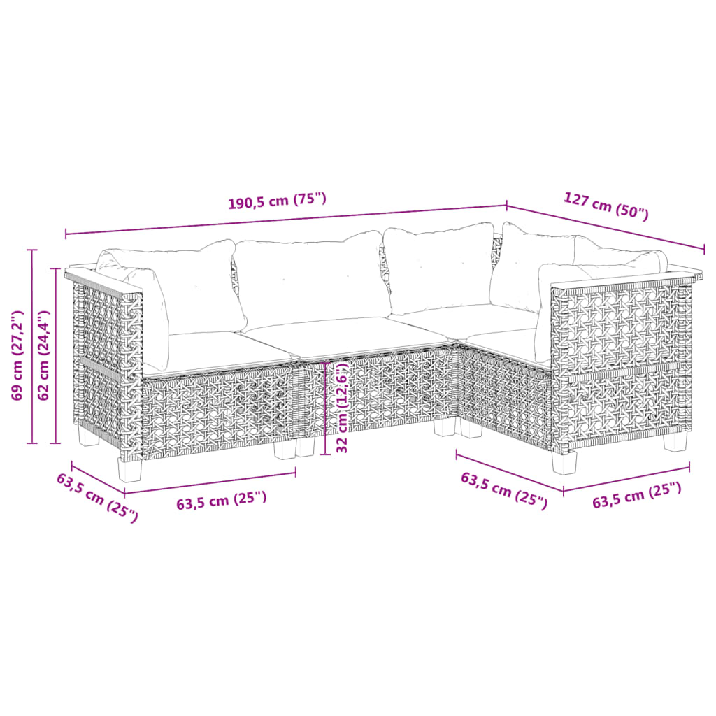 4-delige Loungeset met kussens poly rattan grijs Tuinsets | Creëer jouw Trendy Thuis | Gratis bezorgd & Retour | Trendy.nl