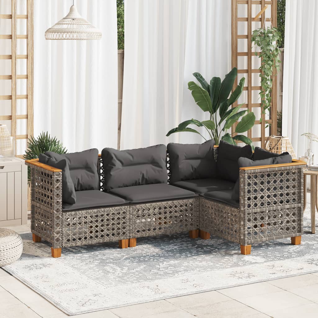 4-delige Loungeset met kussens poly rattan grijs Tuinsets | Creëer jouw Trendy Thuis | Gratis bezorgd & Retour | Trendy.nl