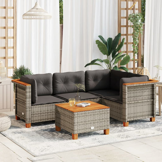 5-delige Loungeset met kussens poly rattan grijs Tuinsets | Creëer jouw Trendy Thuis | Gratis bezorgd & Retour | Trendy.nl