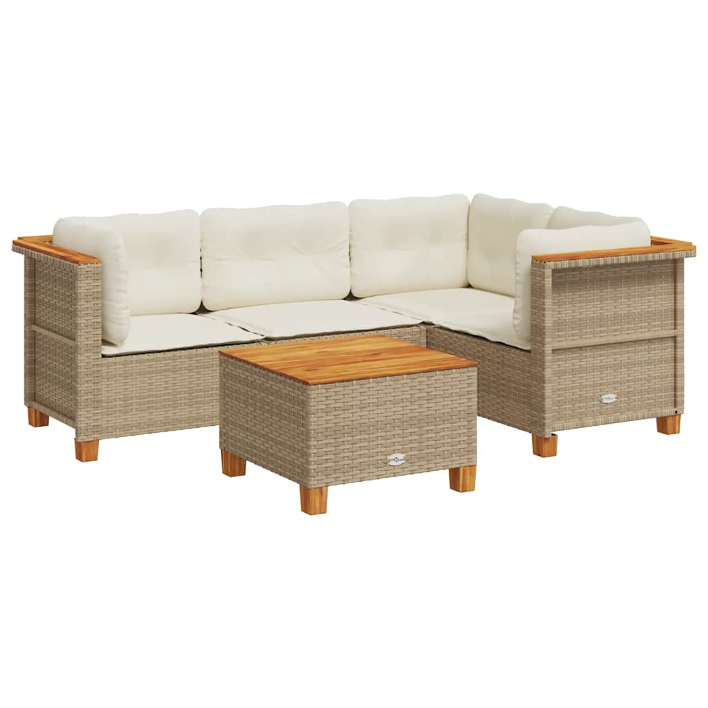 5-delige Loungeset met kussens poly rattan beige