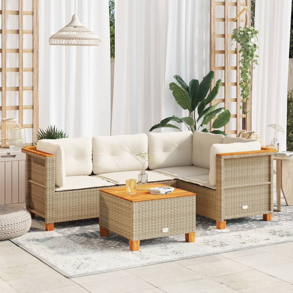 5-delige Loungeset met kussens poly rattan beige