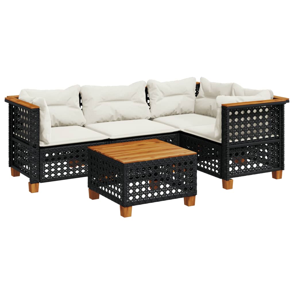 5-delige Loungeset met kussens poly rattan zwart Tuinsets | Creëer jouw Trendy Thuis | Gratis bezorgd & Retour | Trendy.nl