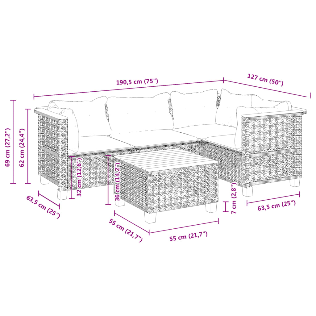 5-delige Loungeset met kussens poly rattan zwart Tuinsets | Creëer jouw Trendy Thuis | Gratis bezorgd & Retour | Trendy.nl