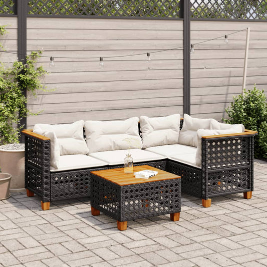 5-delige Loungeset met kussens poly rattan zwart Tuinsets | Creëer jouw Trendy Thuis | Gratis bezorgd & Retour | Trendy.nl