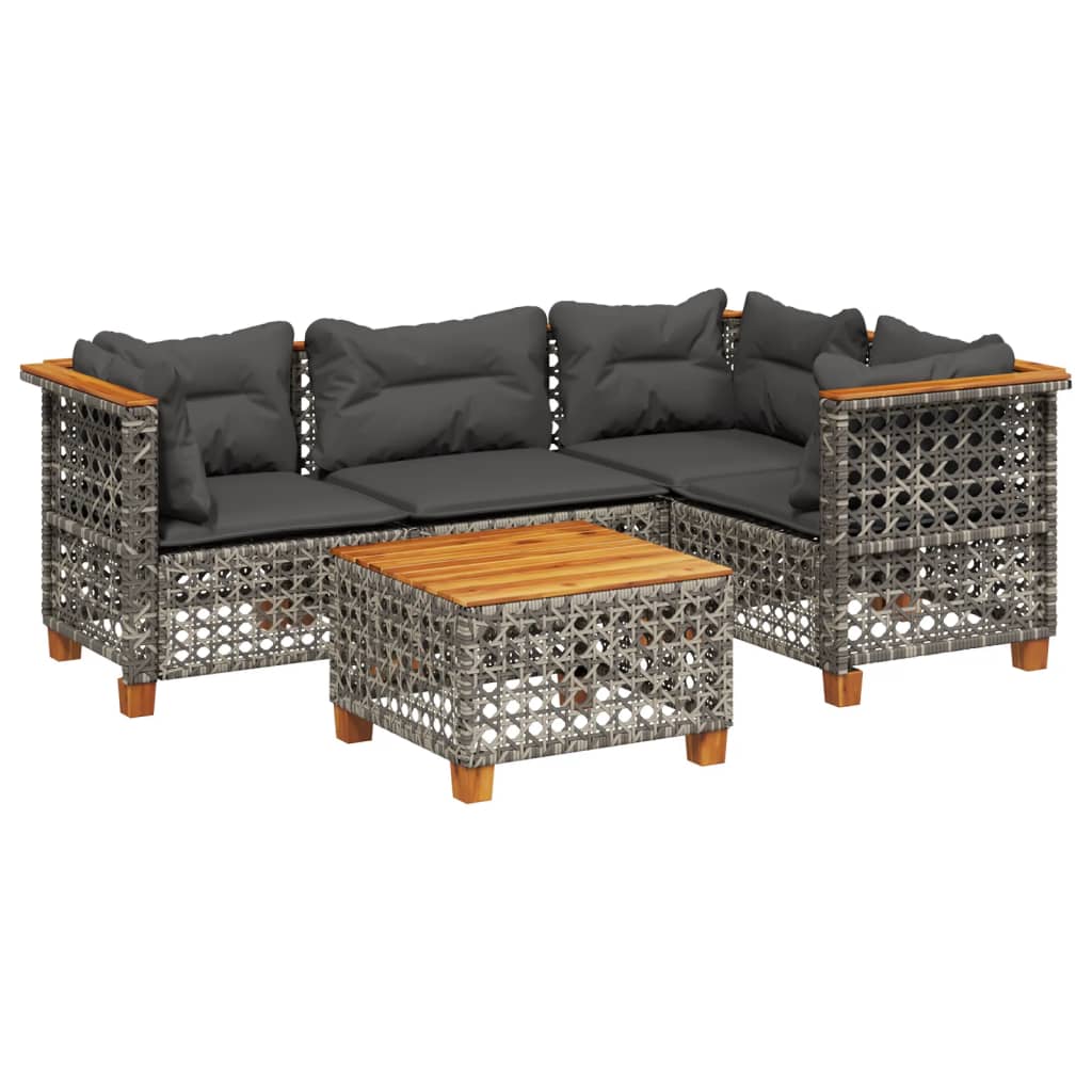 5-delige Loungeset met kussens poly rattan grijs Tuinsets | Creëer jouw Trendy Thuis | Gratis bezorgd & Retour | Trendy.nl