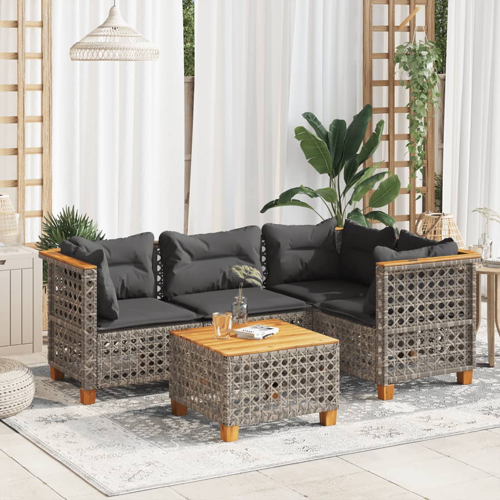 5-delige Loungeset met kussens poly rattan grijs Tuinsets | Creëer jouw Trendy Thuis | Gratis bezorgd & Retour | Trendy.nl