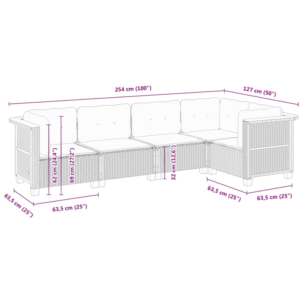 5-delige Loungeset met kussens poly rattan zwart Tuinsets | Creëer jouw Trendy Thuis | Gratis bezorgd & Retour | Trendy.nl