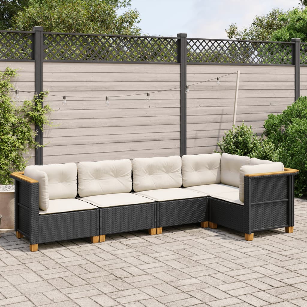 5-delige Loungeset met kussens poly rattan zwart Tuinsets | Creëer jouw Trendy Thuis | Gratis bezorgd & Retour | Trendy.nl