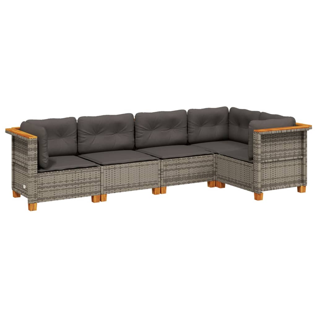 5-delige Loungeset met kussens poly rattan grijs Tuinsets | Creëer jouw Trendy Thuis | Gratis bezorgd & Retour | Trendy.nl