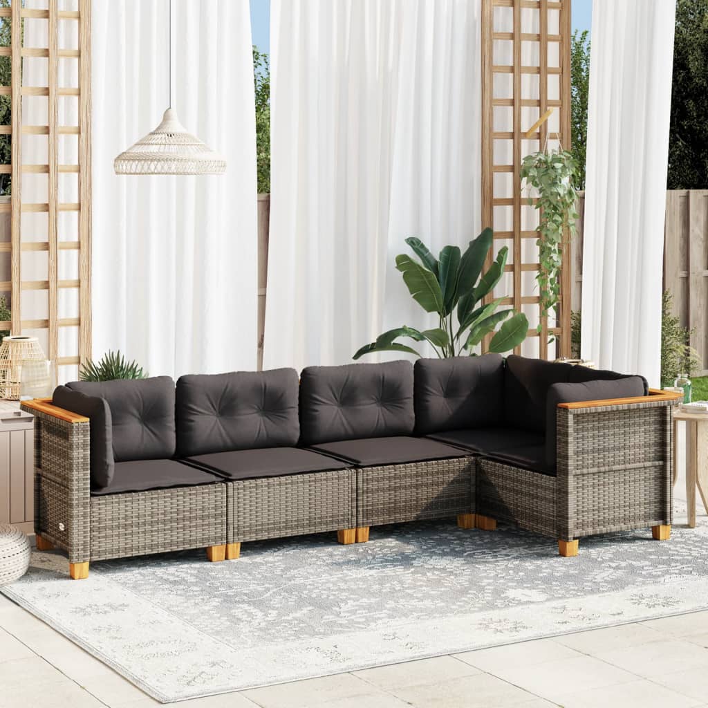 5-delige Loungeset met kussens poly rattan grijs Tuinsets | Creëer jouw Trendy Thuis | Gratis bezorgd & Retour | Trendy.nl