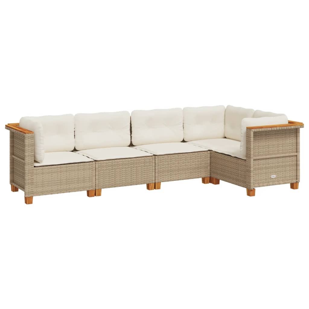 5-delige Loungeset met kussens poly rattan beige