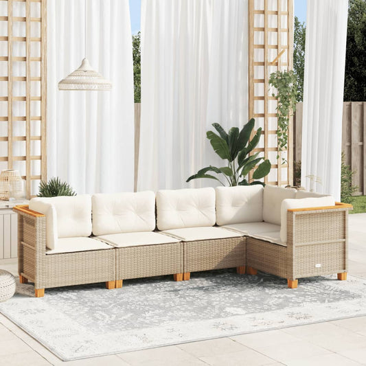 5-delige Loungeset met kussens poly rattan beige