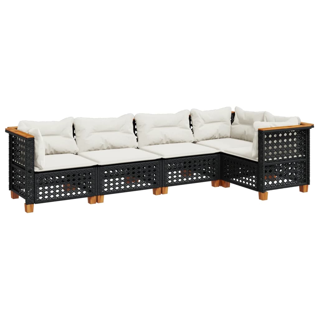 5-delige Loungeset met kussens poly rattan zwart Tuinsets | Creëer jouw Trendy Thuis | Gratis bezorgd & Retour | Trendy.nl