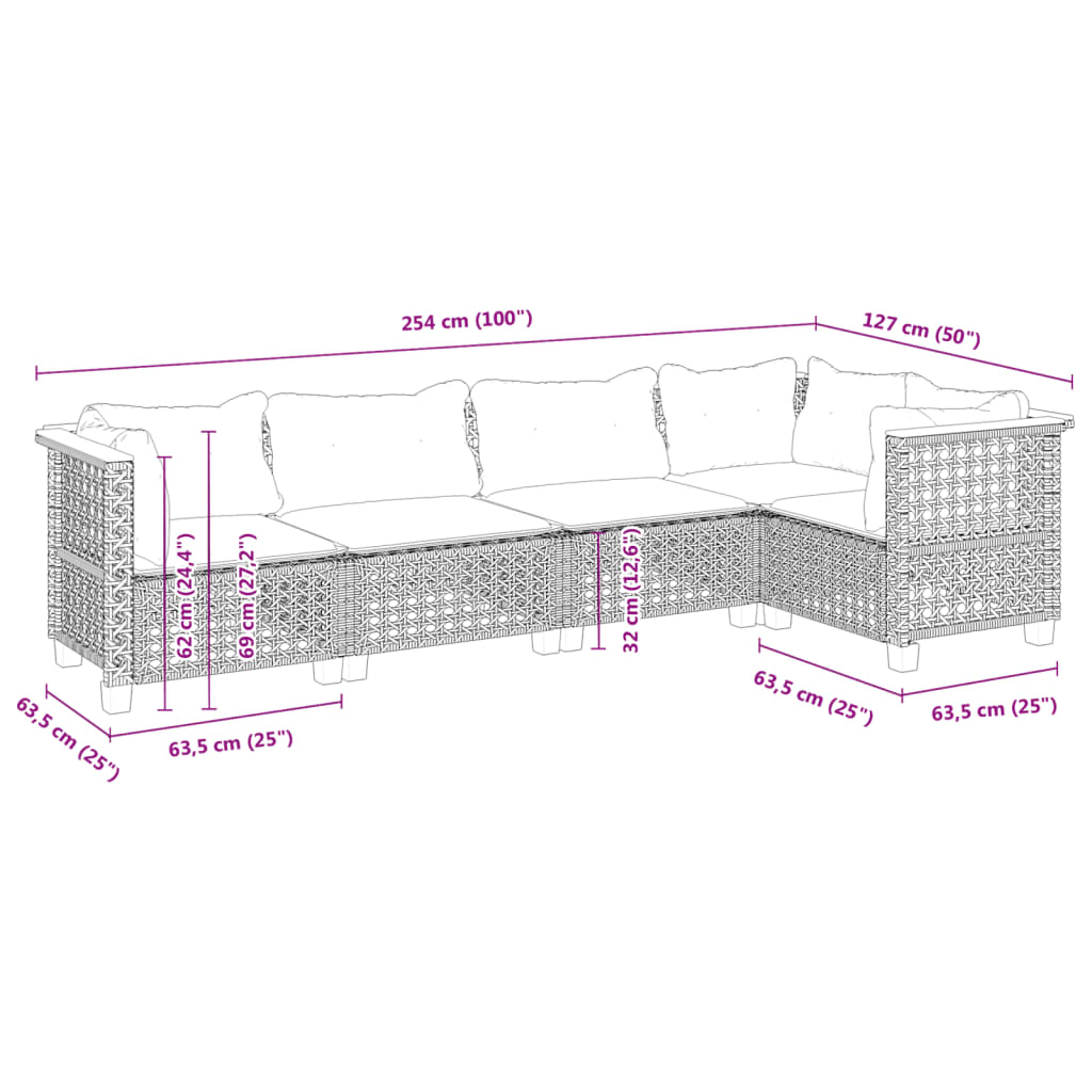 5-delige Loungeset met kussens poly rattan zwart Tuinsets | Creëer jouw Trendy Thuis | Gratis bezorgd & Retour | Trendy.nl