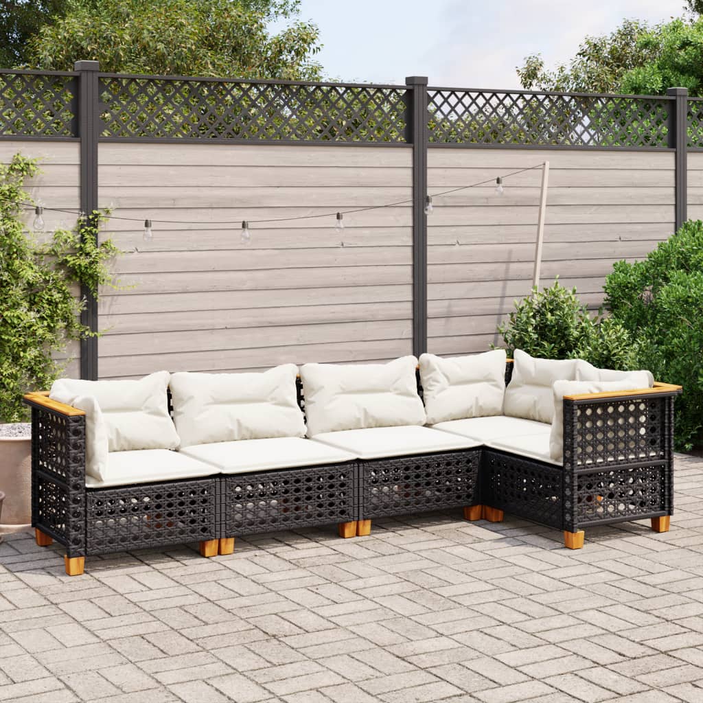 5-delige Loungeset met kussens poly rattan zwart Tuinsets | Creëer jouw Trendy Thuis | Gratis bezorgd & Retour | Trendy.nl