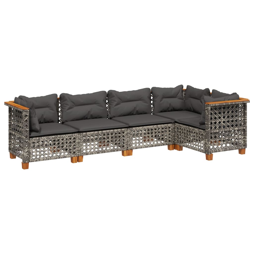 5-delige Loungeset met kussens poly rattan grijs Tuinsets | Creëer jouw Trendy Thuis | Gratis bezorgd & Retour | Trendy.nl