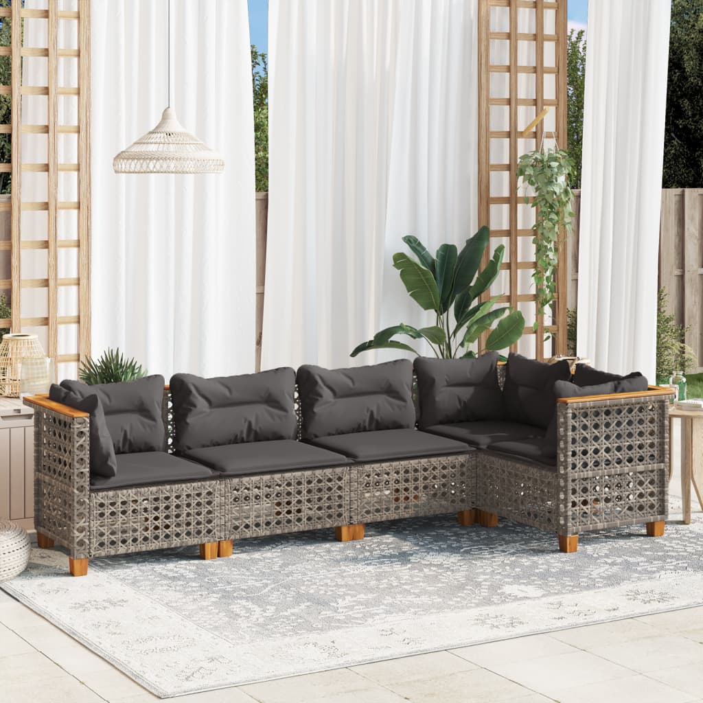 5-delige Loungeset met kussens poly rattan grijs Tuinsets | Creëer jouw Trendy Thuis | Gratis bezorgd & Retour | Trendy.nl