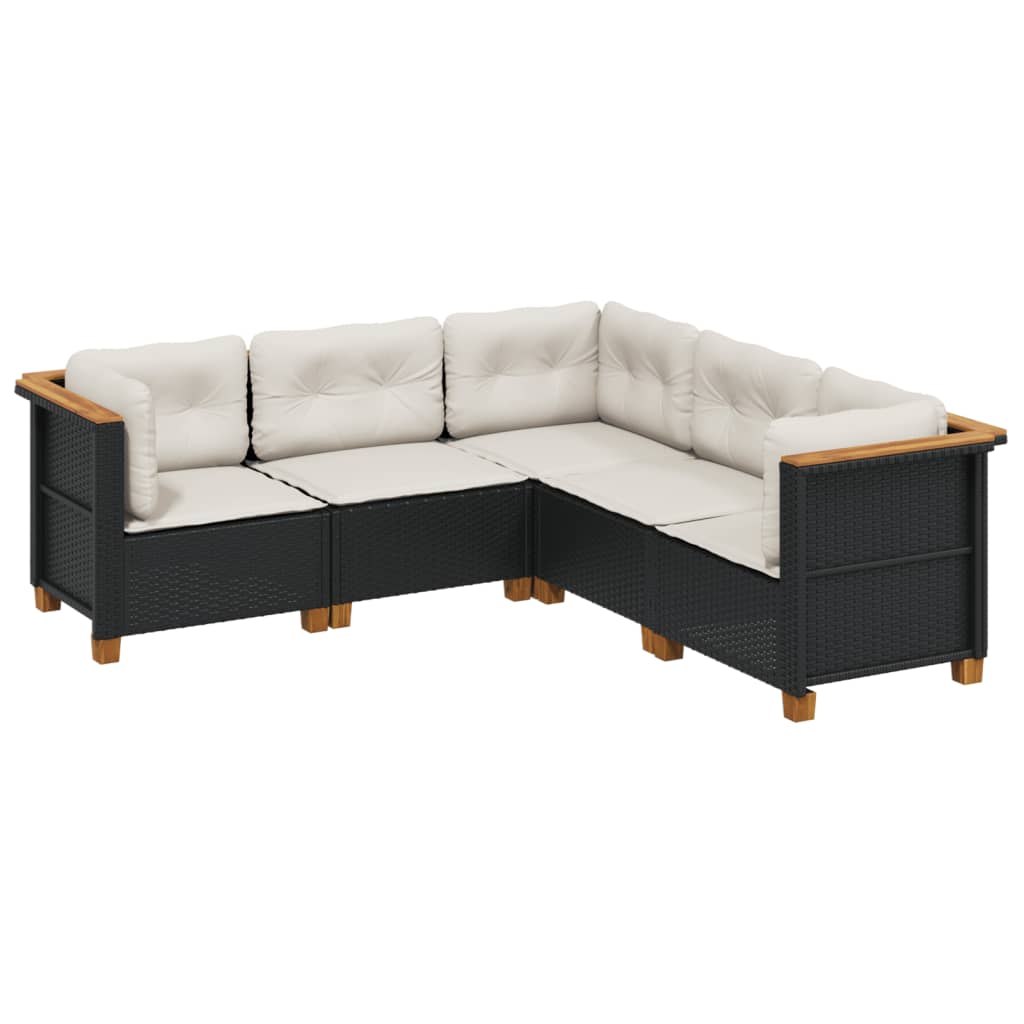 5-delige Loungeset met kussens poly rattan zwart Tuinsets | Creëer jouw Trendy Thuis | Gratis bezorgd & Retour | Trendy.nl