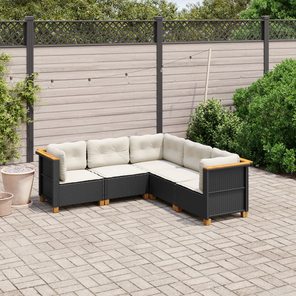 5-delige Loungeset met kussens poly rattan zwart Tuinsets | Creëer jouw Trendy Thuis | Gratis bezorgd & Retour | Trendy.nl