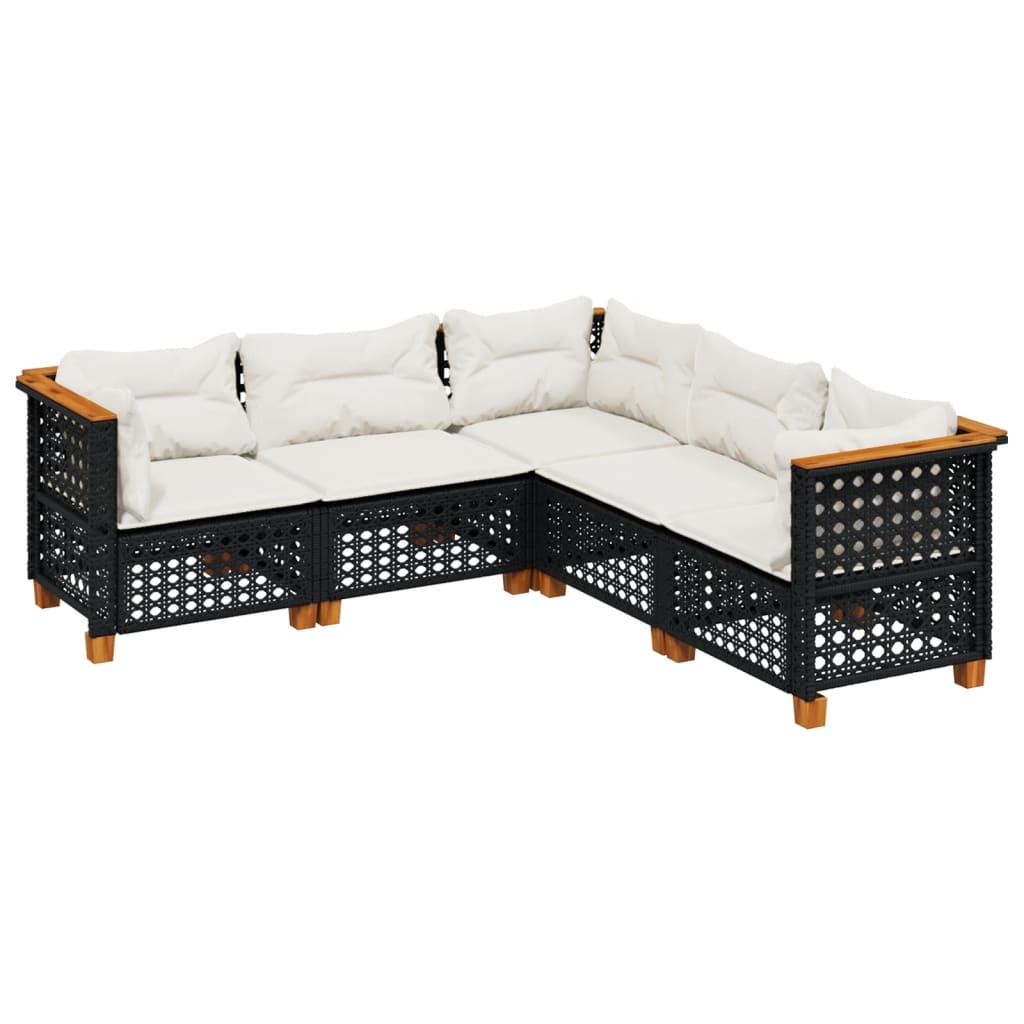 5-delige Loungeset met kussens poly rattan zwart Tuinsets | Creëer jouw Trendy Thuis | Gratis bezorgd & Retour | Trendy.nl