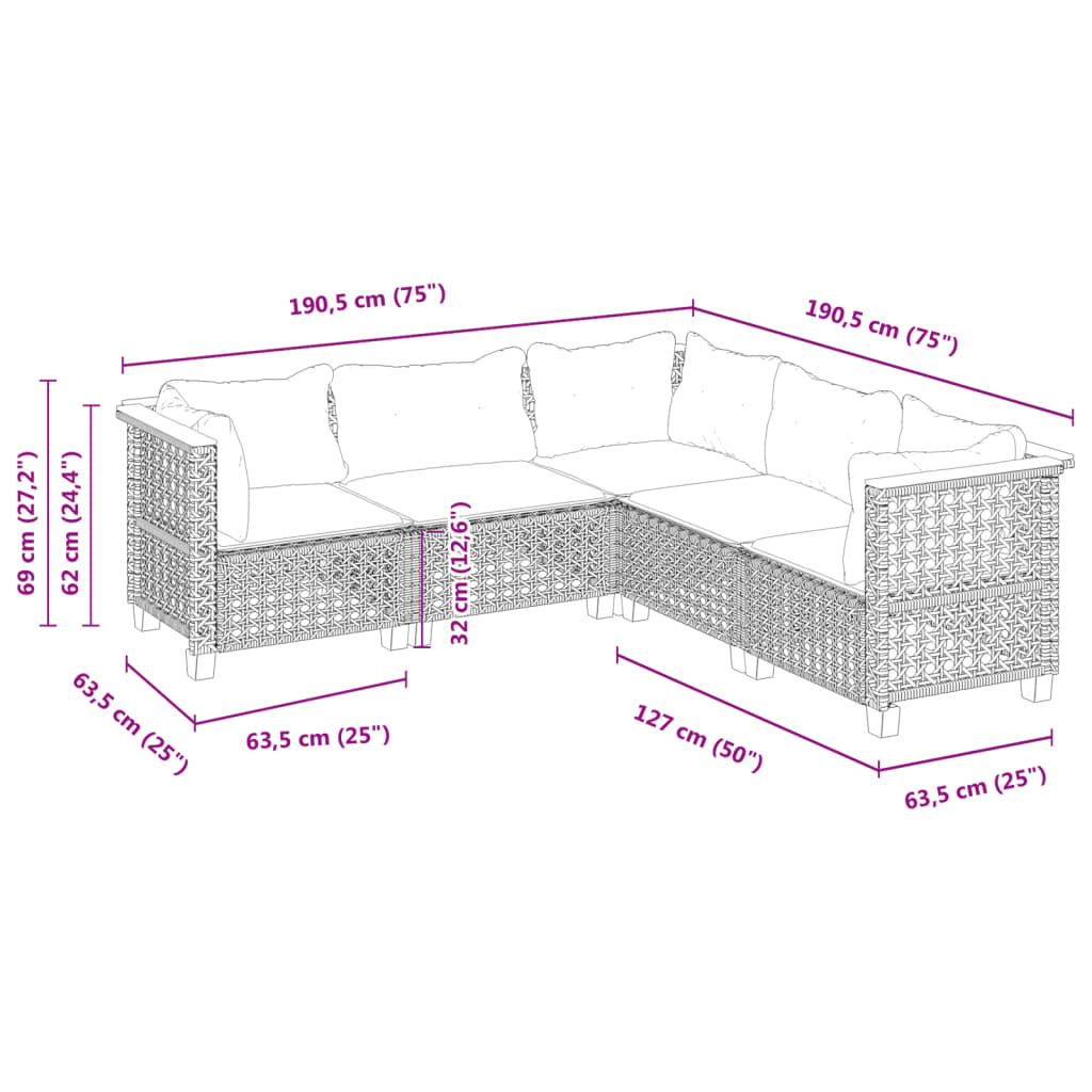 5-delige Loungeset met kussens poly rattan zwart Tuinsets | Creëer jouw Trendy Thuis | Gratis bezorgd & Retour | Trendy.nl