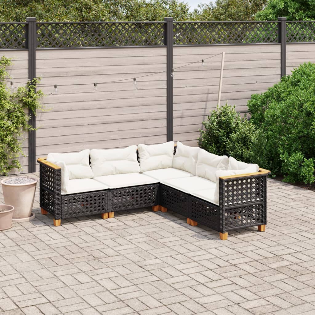 5-delige Loungeset met kussens poly rattan zwart Tuinsets | Creëer jouw Trendy Thuis | Gratis bezorgd & Retour | Trendy.nl