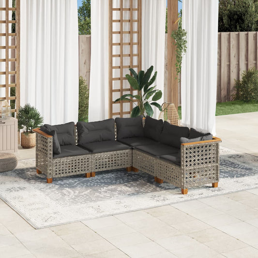 5-delige Loungeset met kussens poly rattan grijs Tuinsets | Creëer jouw Trendy Thuis | Gratis bezorgd & Retour | Trendy.nl