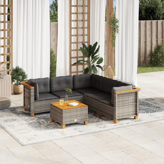 6-delige Loungeset met kussens poly rattan grijs Tuinsets | Creëer jouw Trendy Thuis | Gratis bezorgd & Retour | Trendy.nl