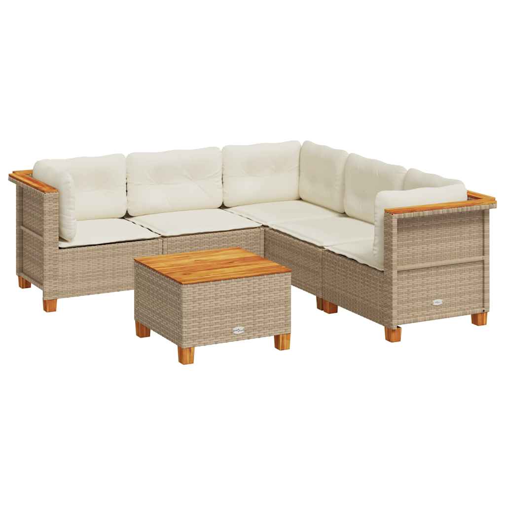 6-delige Loungeset met kussens poly rattan beige