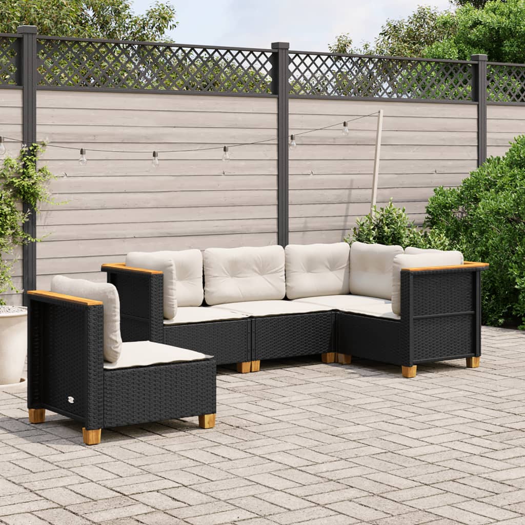 5-delige Loungeset met kussens poly rattan zwart Tuinsets | Creëer jouw Trendy Thuis | Gratis bezorgd & Retour | Trendy.nl