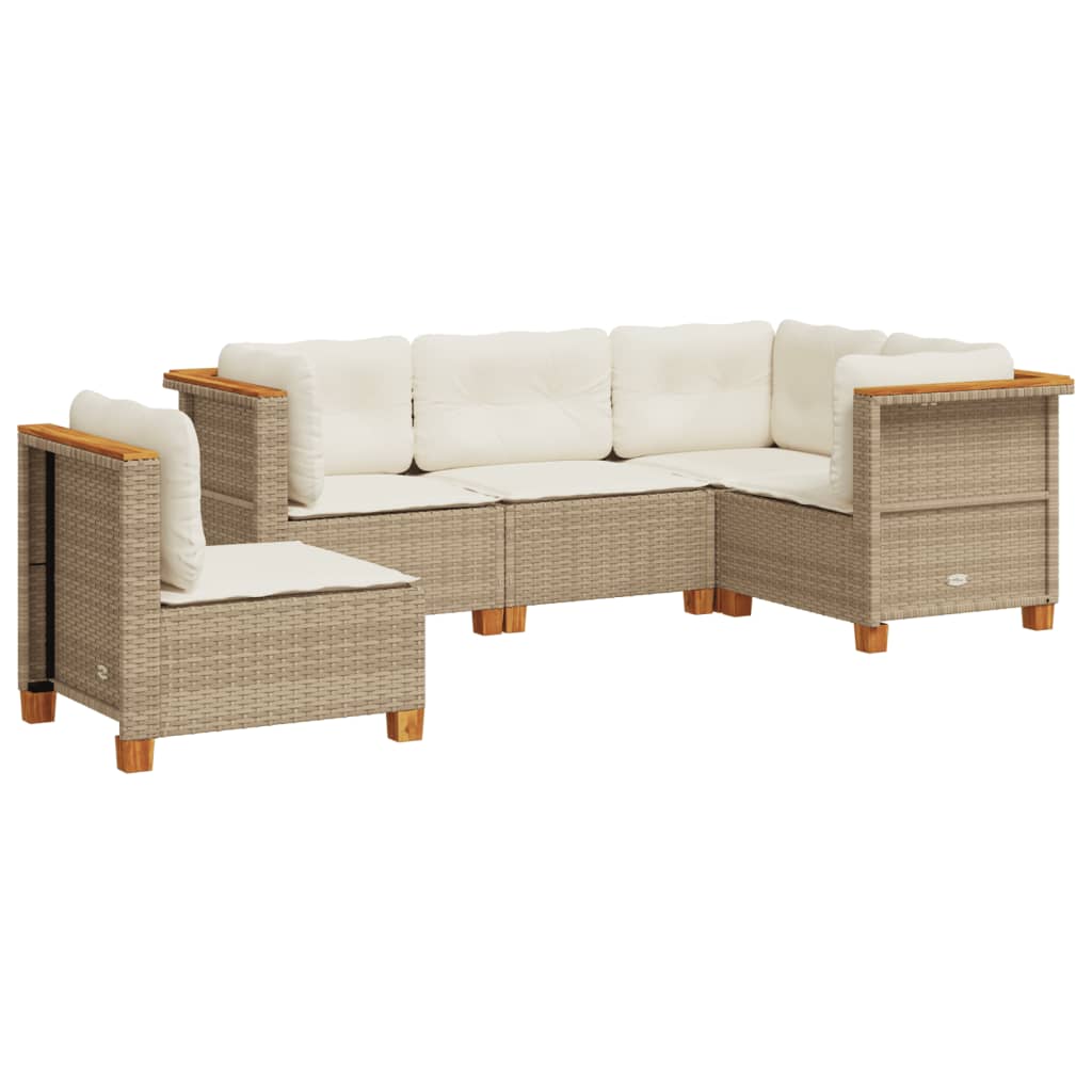 5-delige Loungeset met kussens poly rattan beige