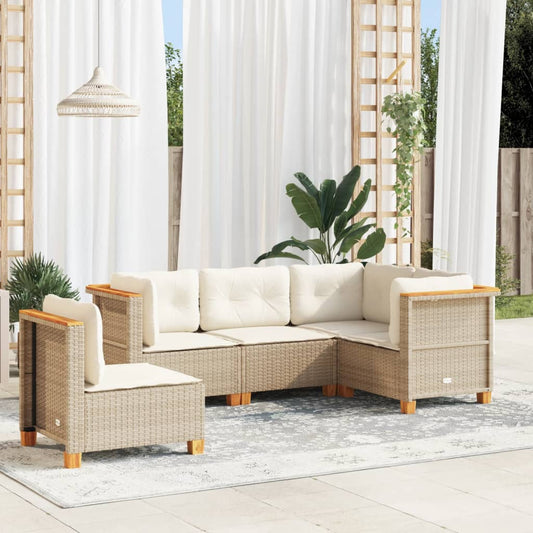 5-delige Loungeset met kussens poly rattan beige