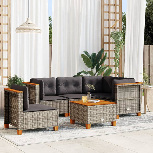 6-delige Loungeset met kussens poly rattan grijs Tuinsets | Creëer jouw Trendy Thuis | Gratis bezorgd & Retour | Trendy.nl