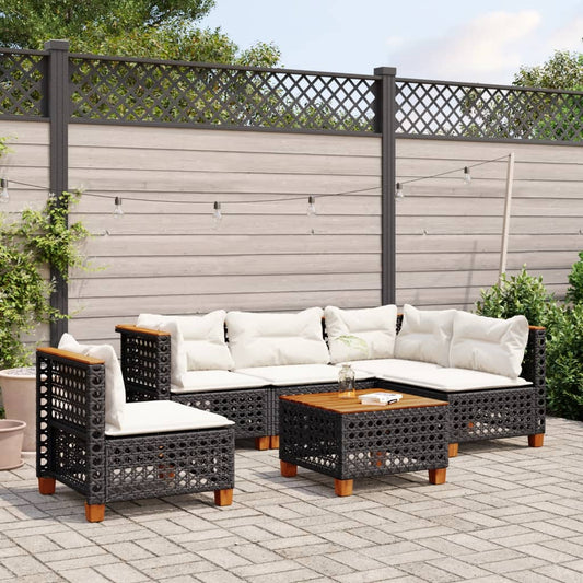 6-delige Loungeset met kussens poly rattan zwart Tuinsets | Creëer jouw Trendy Thuis | Gratis bezorgd & Retour | Trendy.nl