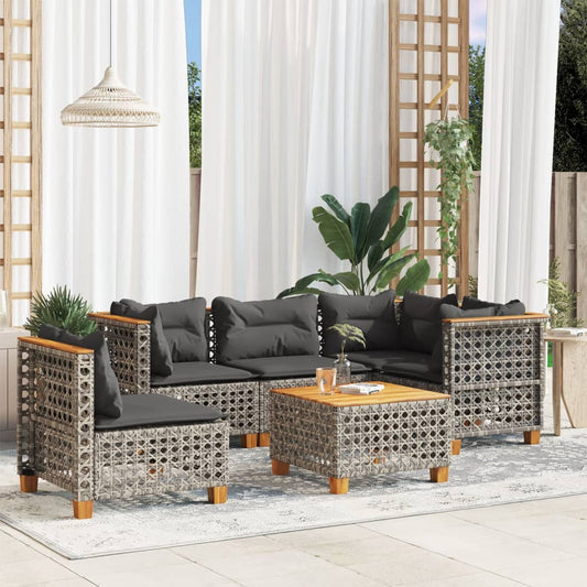 6-delige Loungeset met kussens poly rattan grijs Tuinsets | Creëer jouw Trendy Thuis | Gratis bezorgd & Retour | Trendy.nl