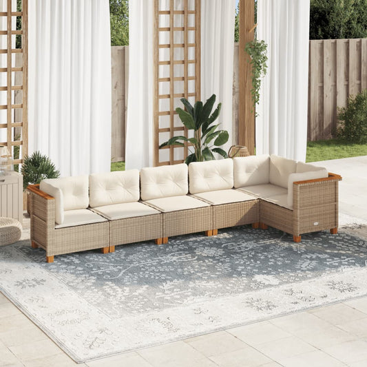 6-delige Loungeset met kussens poly rattan beige