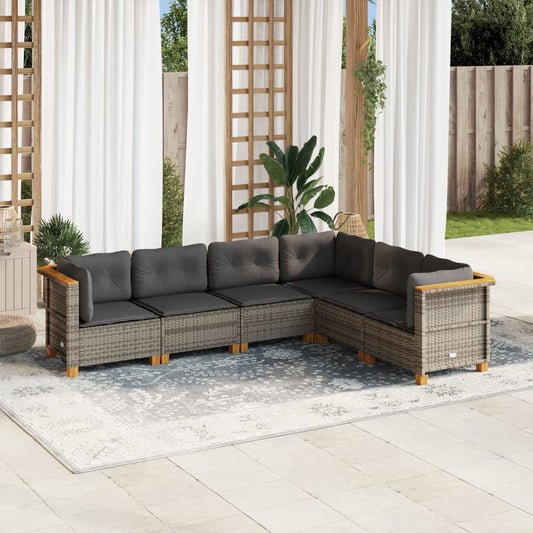 6-delige Loungeset met kussens poly rattan grijs Tuinsets | Creëer jouw Trendy Thuis | Gratis bezorgd & Retour | Trendy.nl