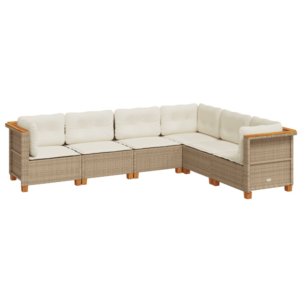 6-delige Loungeset met kussens poly rattan beige