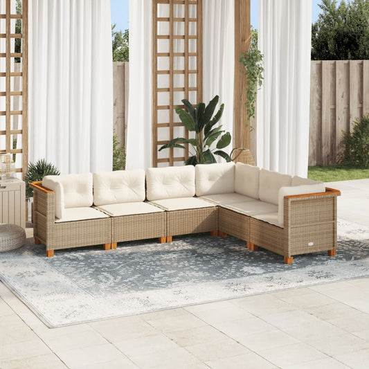 6-delige Loungeset met kussens poly rattan beige