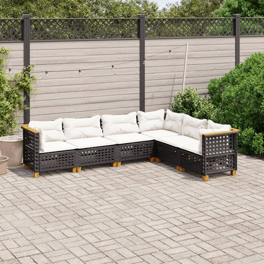 6-delige Loungeset met kussens poly rattan zwart Tuinsets | Creëer jouw Trendy Thuis | Gratis bezorgd & Retour | Trendy.nl