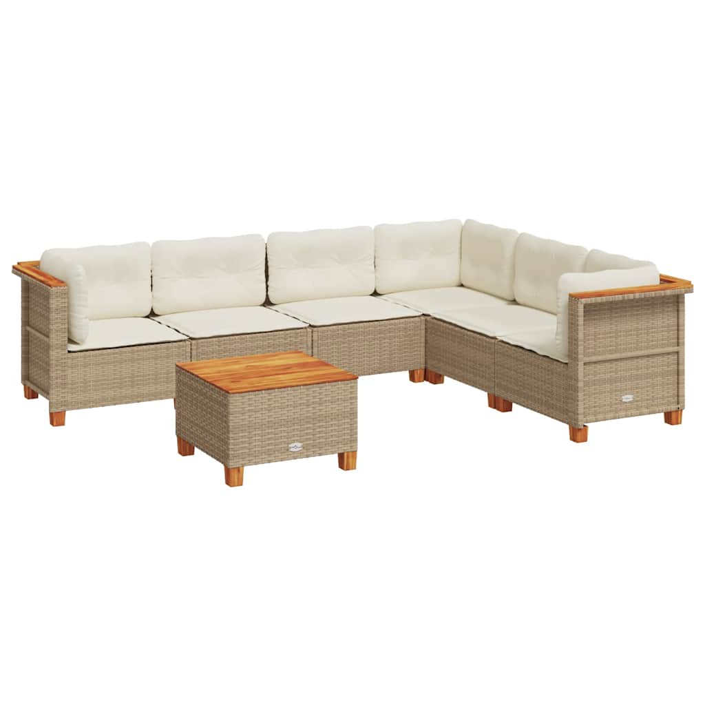 7-delige Loungeset met kussens poly rattan beige