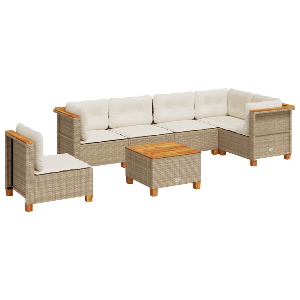 7-delige Loungeset met kussens poly rattan beige