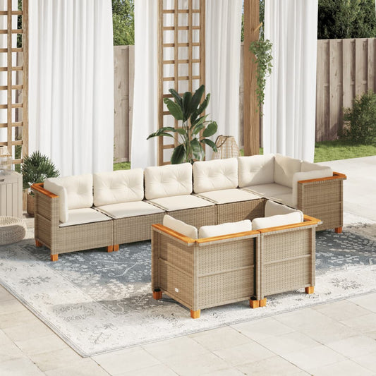 8-delige Loungeset met kussens poly rattan beige