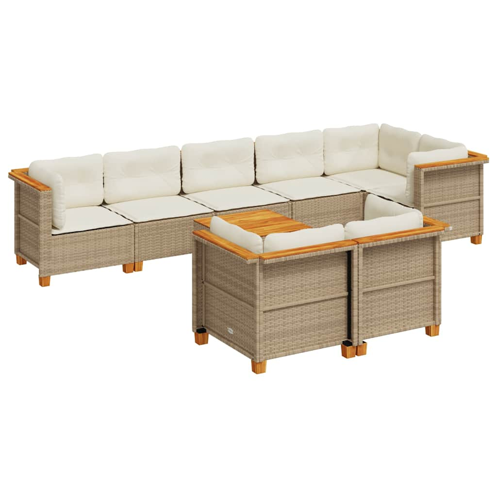 9-delige Loungeset met kussens poly rattan beige