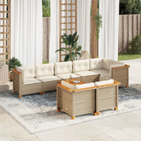 9-delige Loungeset met kussens poly rattan beige